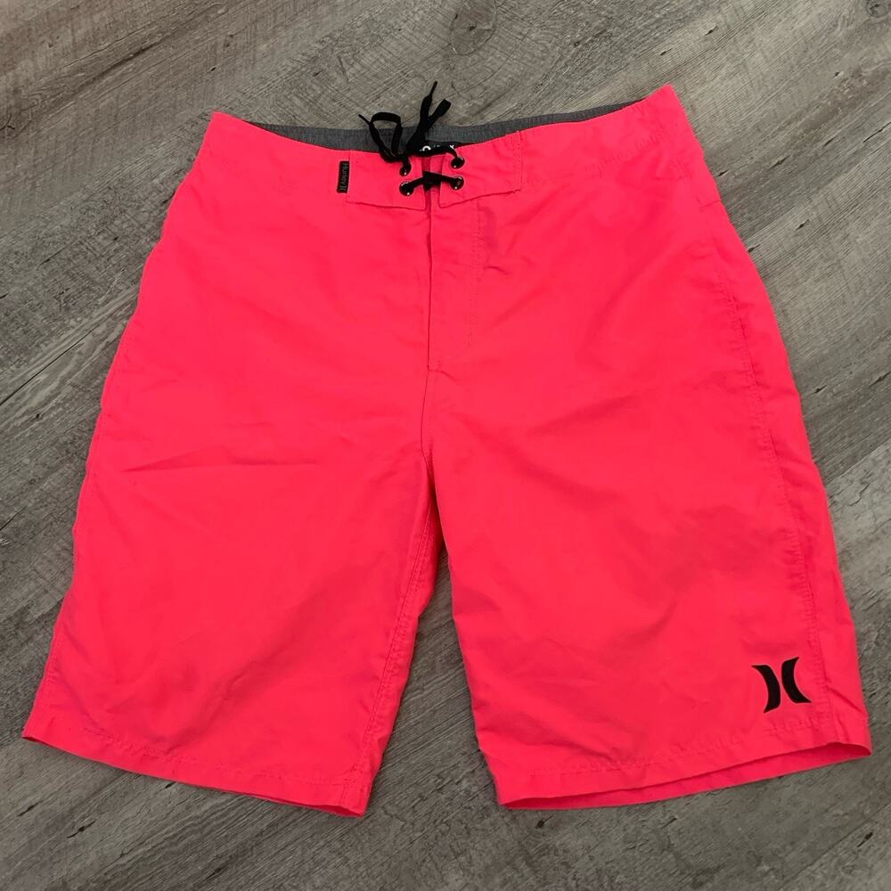Hurley Board Shorts Mens 29 NEON Pink Tropical Surf Beach Recycled Polyester